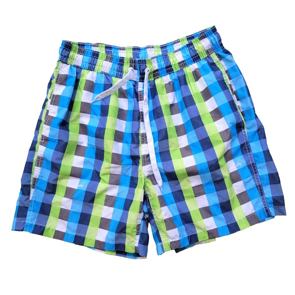 Kanu Surf Men's Swim Trunk -  Blue Green Checkered Size M 3 pockets